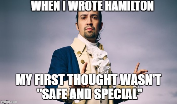 With all due respect Mr. President-Elect | WHEN I WROTE HAMILTON; MY FIRST THOUGHT WASN'T "SAFE AND SPECIAL" | image tagged in trump,donald trump,hamilton | made w/ Imgflip meme maker