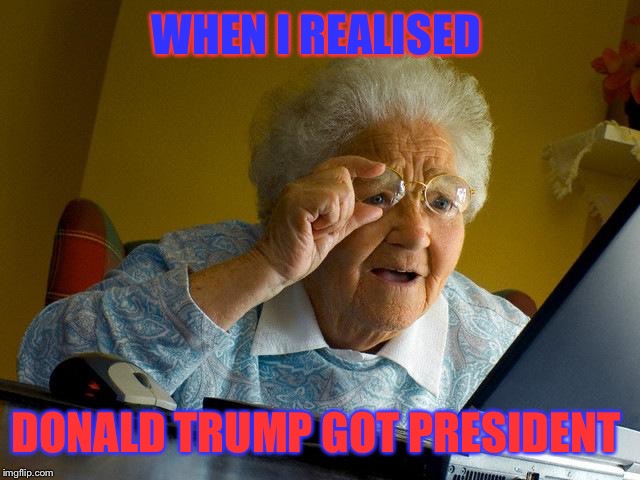 Grandma Finds The Internet Meme | WHEN I REALISED; DONALD TRUMP GOT PRESIDENT | image tagged in memes,grandma finds the internet | made w/ Imgflip meme maker