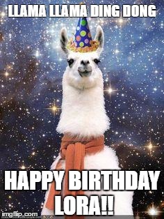 Drama Llama Birthday | LLAMA LLAMA DING DONG; HAPPY BIRTHDAY LORA!! | image tagged in drama llama birthday | made w/ Imgflip meme maker
