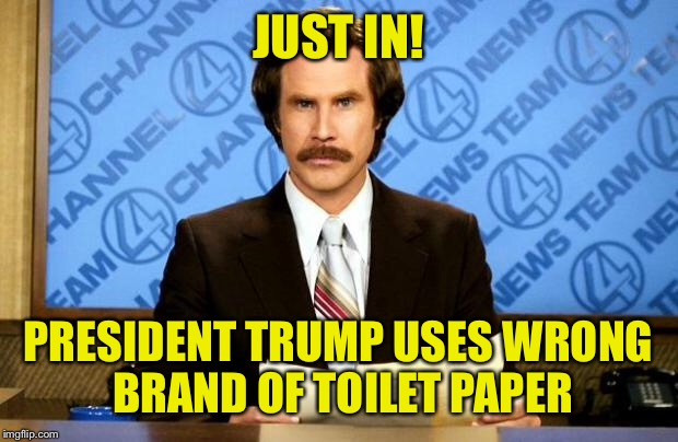 Because, you know, this is important too..... | JUST IN! PRESIDENT TRUMP USES WRONG BRAND OF TOILET PAPER | image tagged in breaking news | made w/ Imgflip meme maker