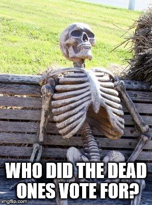 Waiting Skeleton Meme | WHO DID THE DEAD ONES VOTE FOR? | image tagged in memes,waiting skeleton | made w/ Imgflip meme maker