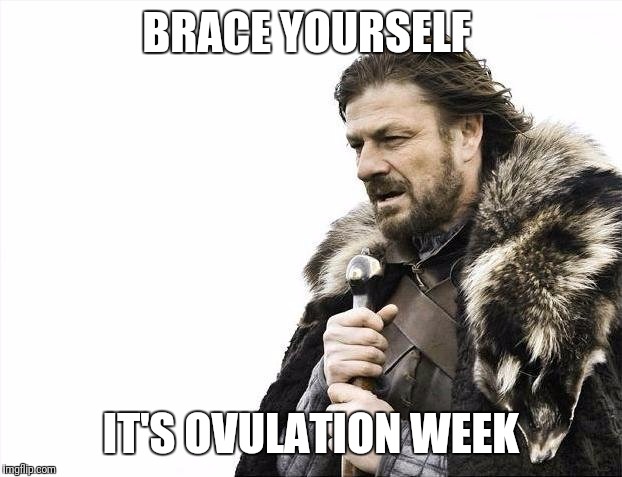 Brace Yourselves X is Coming Meme | BRACE YOURSELF; IT'S OVULATION WEEK | image tagged in memes,brace yourselves x is coming | made w/ Imgflip meme maker