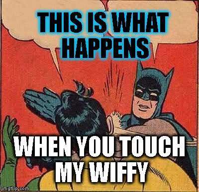 Batman Slapping Robin | THIS IS WHAT HAPPENS; WHEN YOU TOUCH MY WIFFY | image tagged in memes,batman slapping robin | made w/ Imgflip meme maker