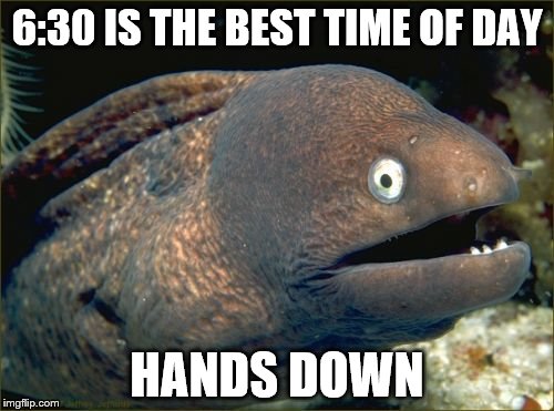 time joke | 6:30 IS THE BEST TIME OF DAY; HANDS DOWN | image tagged in memes,bad joke eel | made w/ Imgflip meme maker