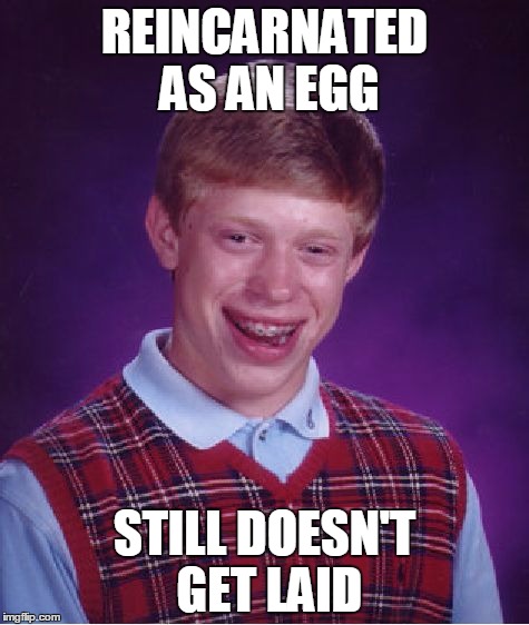 Bad Luck Brian | REINCARNATED AS AN EGG; STILL DOESN'T GET LAID | image tagged in memes,bad luck brian | made w/ Imgflip meme maker