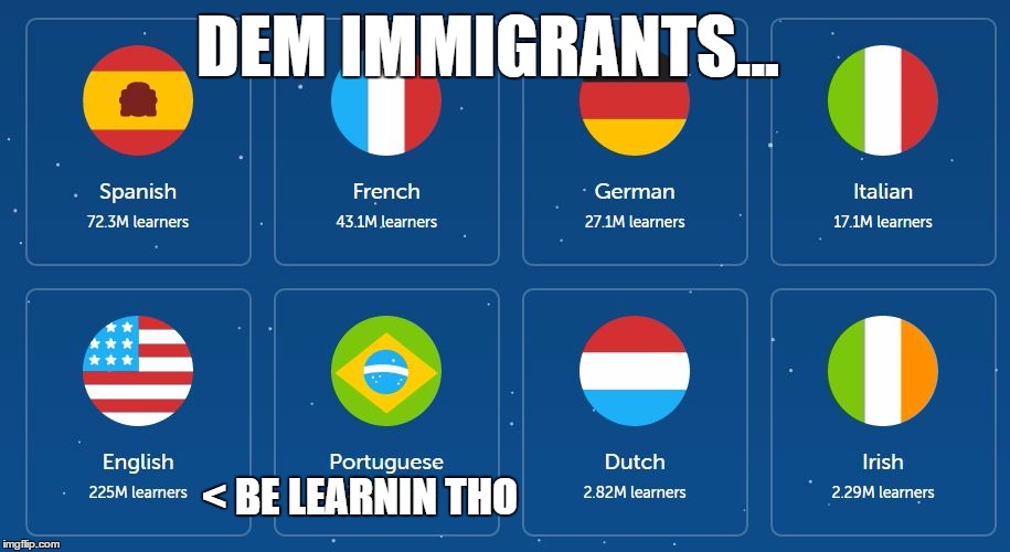 Languages |  DEM IMMIGRANTS... < BE LEARNIN THO | image tagged in languages | made w/ Imgflip meme maker