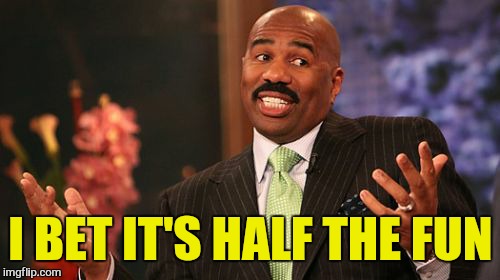 I BET IT'S HALF THE FUN | image tagged in memes,steve harvey | made w/ Imgflip meme maker