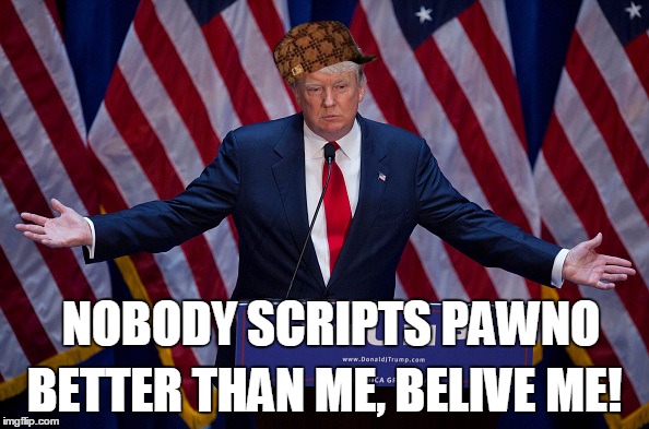 Donald Trump | NOBODY SCRIPTS PAWNO; BETTER THAN ME, BELIVE ME! | image tagged in donald trump,scumbag | made w/ Imgflip meme maker