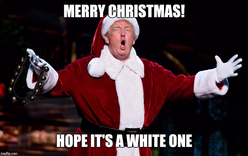 Trump's Christmas Card | MERRY CHRISTMAS! HOPE IT'S A WHITE ONE | image tagged in memes,donald trump | made w/ Imgflip meme maker