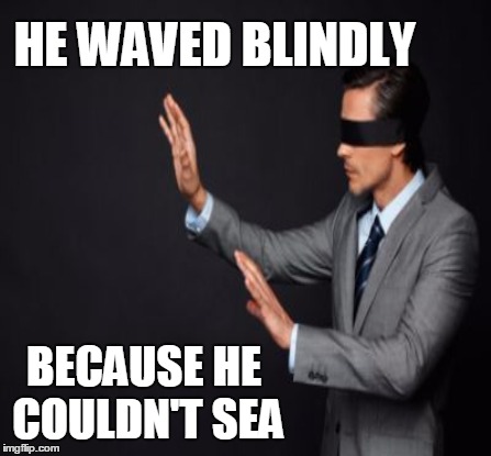 HE WAVED BLINDLY BECAUSE HE COULDN'T SEA | made w/ Imgflip meme maker
