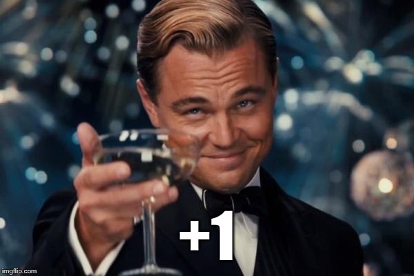 Leonardo Dicaprio Cheers Meme | +1 | image tagged in memes,leonardo dicaprio cheers | made w/ Imgflip meme maker