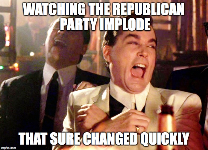 Good Fellas Hilarious Meme | WATCHING THE REPUBLICAN PARTY IMPLODE; THAT SURE CHANGED QUICKLY | image tagged in memes,good fellas hilarious | made w/ Imgflip meme maker