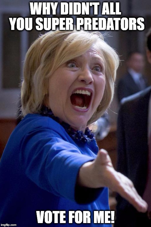 Hillary Shouting | WHY DIDN'T ALL YOU SUPER PREDATORS; VOTE FOR ME! | image tagged in hillary shouting,memes | made w/ Imgflip meme maker