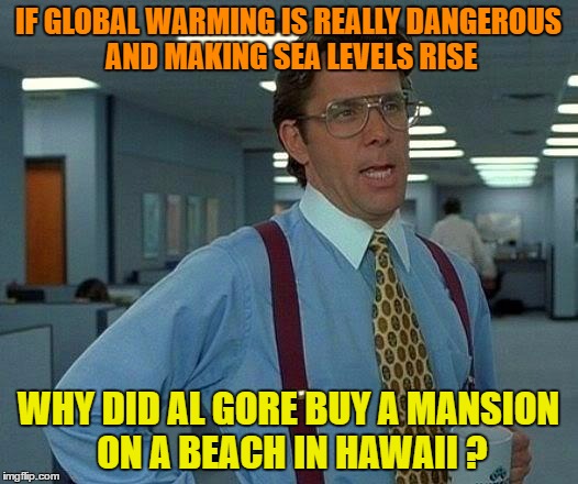 That Would Be Great | IF GLOBAL WARMING IS REALLY DANGEROUS AND MAKING SEA LEVELS RISE; WHY DID AL GORE BUY A MANSION ON A BEACH IN HAWAII ? | image tagged in memes,that would be great | made w/ Imgflip meme maker