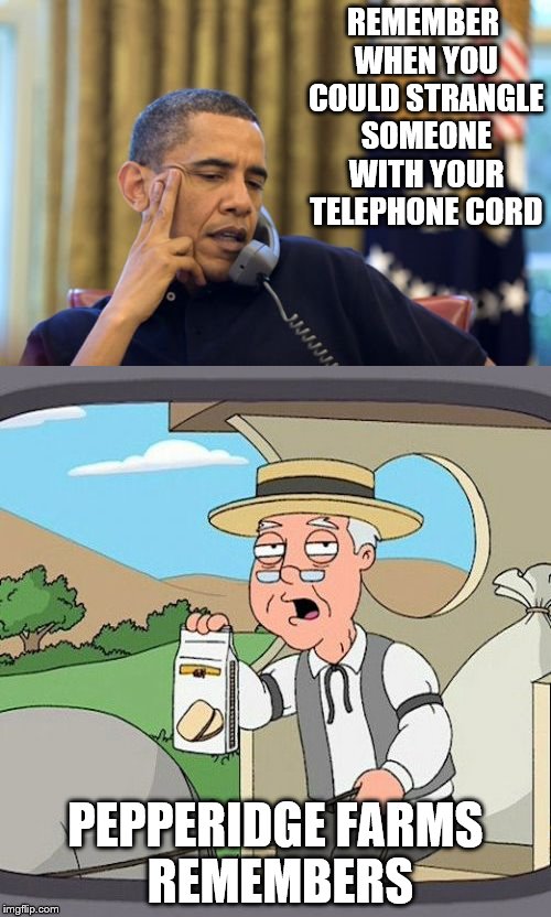 Those were the days | REMEMBER WHEN YOU COULD STRANGLE SOMEONE WITH YOUR TELEPHONE CORD; PEPPERIDGE FARMS REMEMBERS | image tagged in old days | made w/ Imgflip meme maker