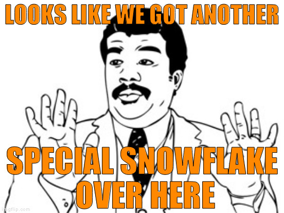 LOOKS LIKE WE GOT ANOTHER SPECIAL SNOWFLAKE OVER HERE | made w/ Imgflip meme maker