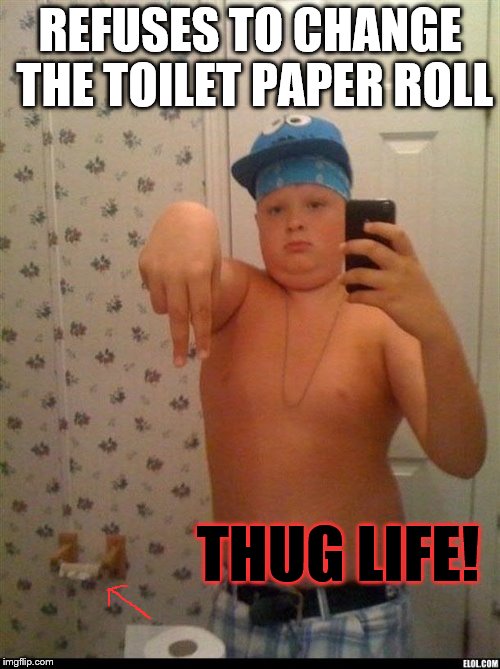 thug life | REFUSES TO CHANGE THE TOILET PAPER ROLL; THUG LIFE! | image tagged in thug life | made w/ Imgflip meme maker