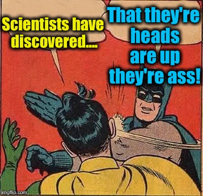 Batman Slapping Robin Meme | Scientists have discovered.... That they're heads are up they're ass! | image tagged in memes,batman slapping robin | made w/ Imgflip meme maker