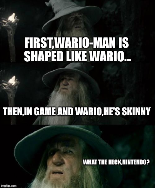 Confused Gandalf Meme | FIRST,WARIO-MAN IS SHAPED LIKE WARIO... THEN,IN GAME AND WARIO,HE'S SKINNY; WHAT THE HECK,NINTENDO? | image tagged in memes,confused gandalf | made w/ Imgflip meme maker