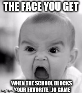 Angry Baby | THE FACE YOU GET; WHEN THE SCHOOL BLOCKS YOUR FAVORITE  .IO GAME | image tagged in memes,angry baby | made w/ Imgflip meme maker