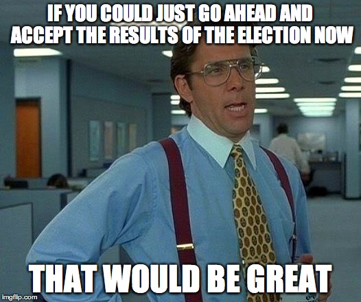 That Would Be Great | IF YOU COULD JUST GO AHEAD AND ACCEPT THE RESULTS OF THE ELECTION NOW; THAT WOULD BE GREAT | image tagged in memes,that would be great | made w/ Imgflip meme maker