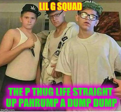 LIL G SQUAD; THE P THUG LIFE STRAIGHT UP PAHRUMP A DUMP DUMP | image tagged in lil gs  wanabeeessss | made w/ Imgflip meme maker