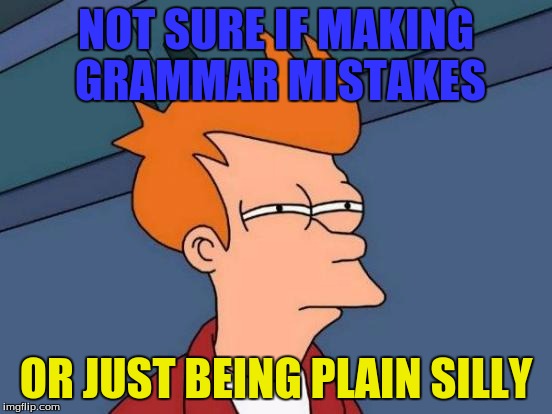 Futurama Fry Meme | NOT SURE IF MAKING GRAMMAR MISTAKES OR JUST BEING PLAIN SILLY | image tagged in memes,futurama fry | made w/ Imgflip meme maker