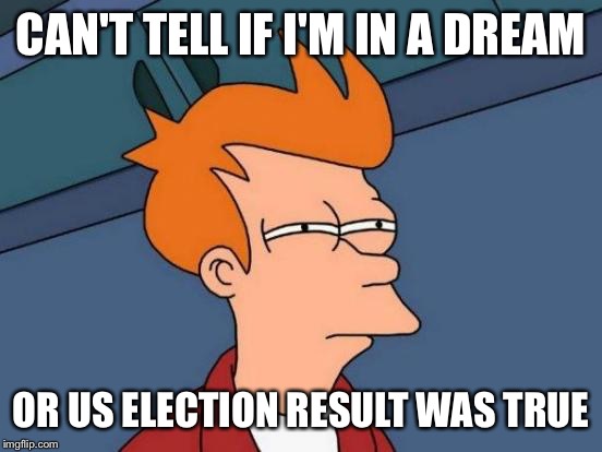 Futurama Fry Meme | CAN'T TELL IF I'M IN A DREAM; OR US ELECTION RESULT WAS TRUE | image tagged in memes,futurama fry | made w/ Imgflip meme maker