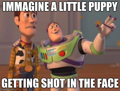 X, X Everywhere Meme | IMMAGINE A LITTLE PUPPY; GETTING SHOT IN THE FACE | image tagged in memes,x x everywhere | made w/ Imgflip meme maker