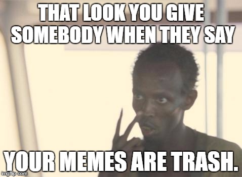 I'm The Captain Now | THAT LOOK YOU GIVE SOMEBODY WHEN THEY SAY; YOUR MEMES ARE TRASH. | image tagged in memes,i'm the captain now | made w/ Imgflip meme maker