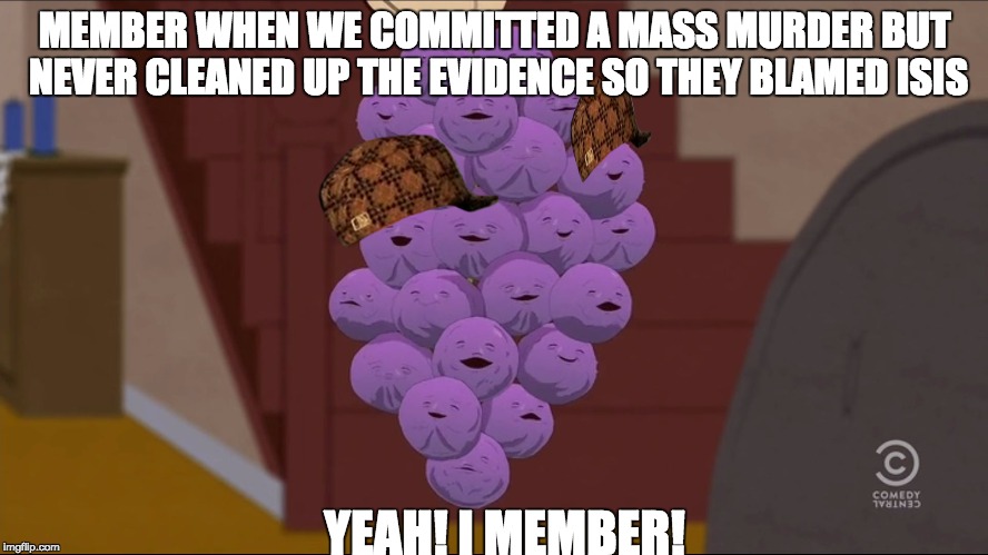 Member Berries | MEMBER WHEN WE COMMITTED A MASS MURDER BUT NEVER CLEANED UP THE EVIDENCE SO THEY BLAMED ISIS; YEAH! I MEMBER! | image tagged in memes,member berries,scumbag | made w/ Imgflip meme maker