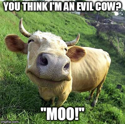 Cow | YOU THINK I'M AN EVIL COW? "MOO!" | image tagged in cow | made w/ Imgflip meme maker