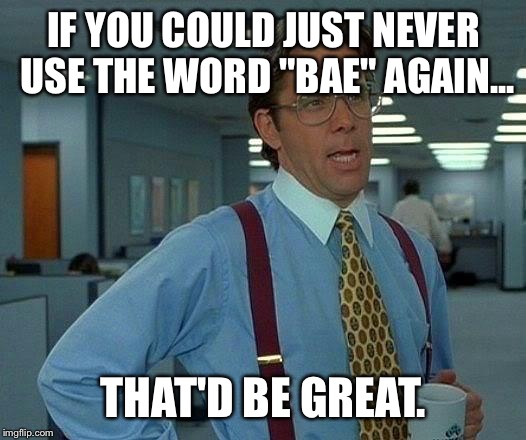 That Would Be Great | IF YOU COULD JUST NEVER USE THE WORD "BAE" AGAIN... THAT'D BE GREAT. | image tagged in memes,that would be great | made w/ Imgflip meme maker