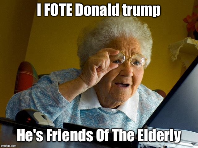 Grandma Finds The Internet Meme | I FOTE Donald trump He's Friends Of The Elderly | image tagged in memes,grandma finds the internet | made w/ Imgflip meme maker