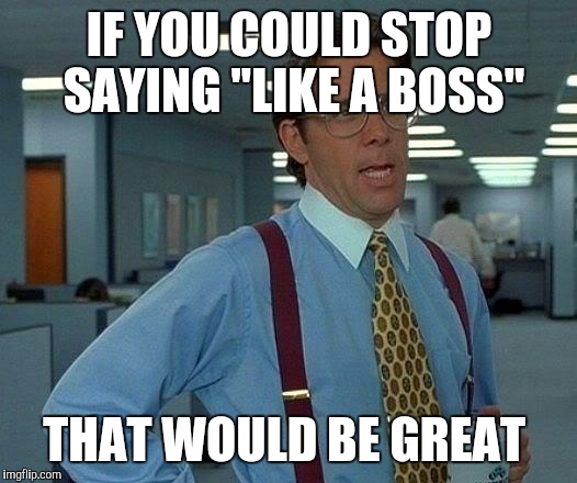 That Would Be Great | IF YOU COULD STOP SAYING "LIKE A BOSS"; THAT WOULD BE GREAT | image tagged in memes,that would be great | made w/ Imgflip meme maker