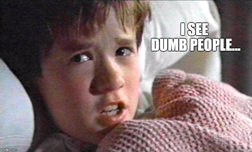 i see dumb people | I SEE DUMB PEOPLE... | image tagged in the sixth sense | made w/ Imgflip meme maker