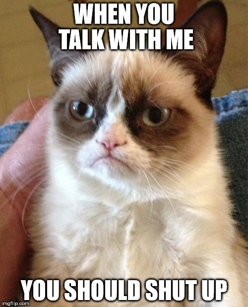 Grumpy Cat | WHEN YOU TALK WITH ME; YOU SHOULD SHUT UP | image tagged in memes,grumpy cat | made w/ Imgflip meme maker