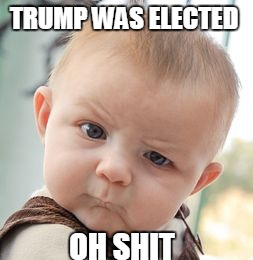Skeptical Baby | TRUMP WAS ELECTED; OH SHIT | image tagged in memes,skeptical baby | made w/ Imgflip meme maker