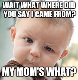 Skeptical Baby | WAIT WHAT WHERE DID YOU SAY I CAME FROM? MY MOM'S WHAT? | image tagged in memes,skeptical baby | made w/ Imgflip meme maker