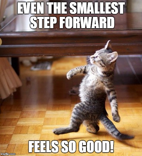 Making Progress | EVEN THE SMALLEST STEP FORWARD; FEELS SO GOOD! | image tagged in progress,taking action | made w/ Imgflip meme maker