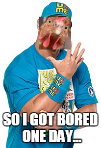 Chicken Cena!!! | SO I GOT BORED ONE DAY... | image tagged in chicken,john cena | made w/ Imgflip meme maker