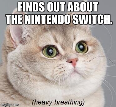 Heavy Breathing Cat | FINDS OUT ABOUT THE NINTENDO SWITCH. | image tagged in memes,heavy breathing cat | made w/ Imgflip meme maker