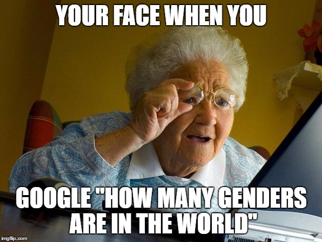 Grandma Finds The Internet Meme | YOUR FACE WHEN YOU; GOOGLE "HOW MANY GENDERS ARE IN THE WORLD" | image tagged in memes,grandma finds the internet | made w/ Imgflip meme maker