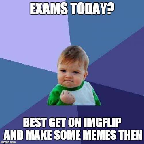 Success Kid Meme | EXAMS TODAY? BEST GET ON IMGFLIP AND MAKE SOME MEMES THEN | image tagged in memes,success kid | made w/ Imgflip meme maker