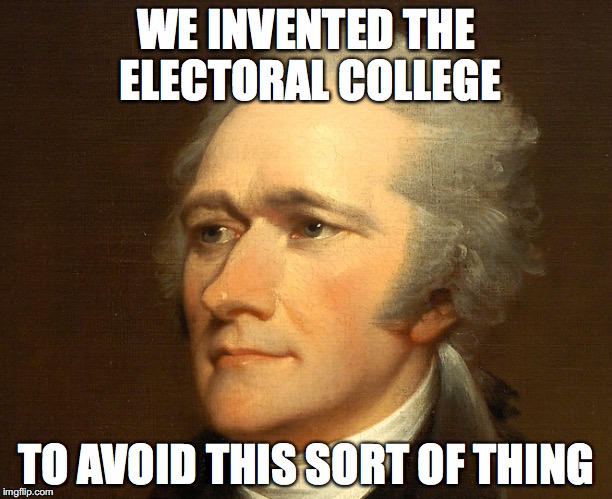 Hamilton Electoral College | WE INVENTED THE ELECTORAL COLLEGE; TO AVOID THIS SORT OF THING | image tagged in alexander hamilton,hamilton,bobcrespocom,bob crespo | made w/ Imgflip meme maker