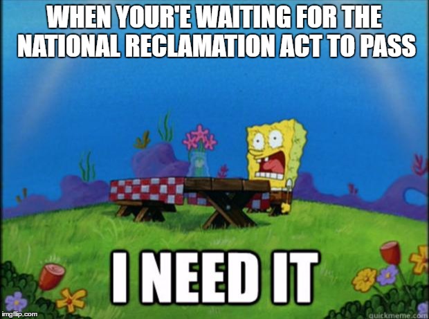 spongebob I need it | WHEN YOUR'E WAITING FOR THE NATIONAL RECLAMATION ACT TO PASS | image tagged in spongebob i need it | made w/ Imgflip meme maker