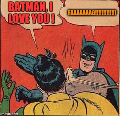 Batman Slapping Robin Meme | BATMAN, I LOVE YOU ! FAAAAAAAG!!!!!!!!!!!!! | image tagged in memes,batman slapping robin | made w/ Imgflip meme maker