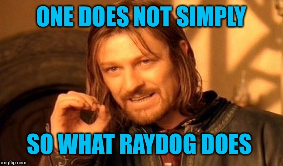 One Does Not Simply Meme | ONE DOES NOT SIMPLY SO WHAT RAYDOG DOES | image tagged in memes,one does not simply | made w/ Imgflip meme maker