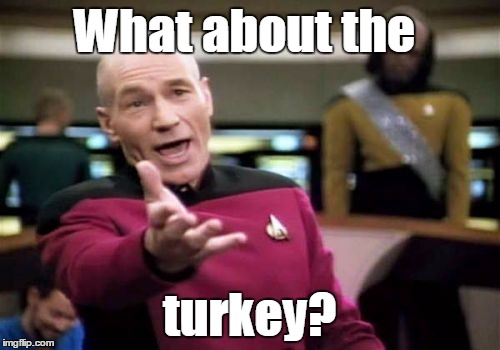 Picard Wtf Meme | What about the turkey? | image tagged in memes,picard wtf | made w/ Imgflip meme maker