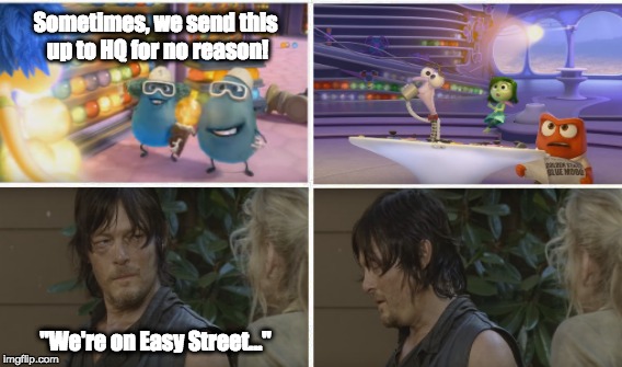 When you get a song stuck in your head.. | Sometimes, we send this up to HQ for no reason! "We're on Easy Street..." | image tagged in the walking dead,daryl dixon,daryl walking dead,negan,funny,disney | made w/ Imgflip meme maker